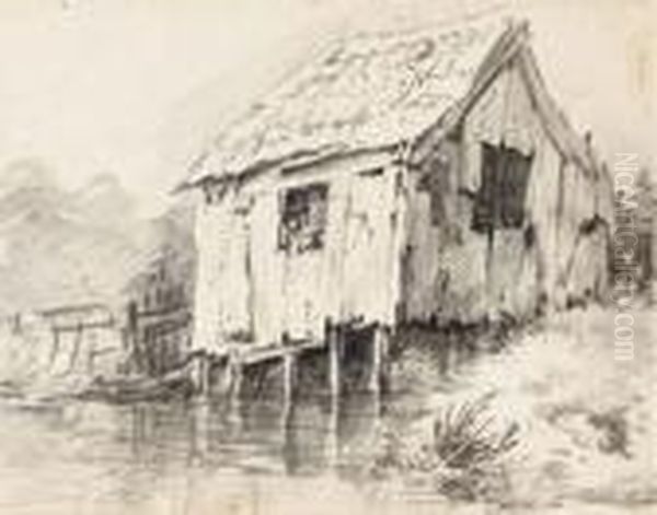 A Cottage By A Stream (recto); And A Rowboat On A Stream(verso) - view 1