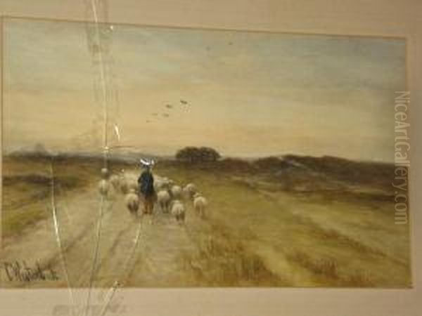 Shepherd And Flock On A Country Lane - view 1