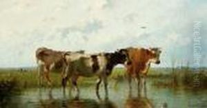 Polder Landscape With Cows by Cornelis I Westerbeek