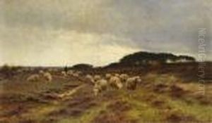 Heidelandschaft Mit Schafer Und Schafherde by Cornelis I Westerbeek