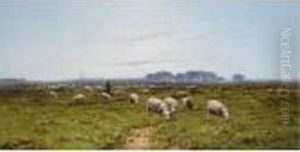 A Shepherdess And Her Sheep In A Summer Landscape by Cornelis I Westerbeek