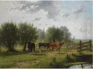 A Summerlandscape With Cows by Cornelis I Westerbeek