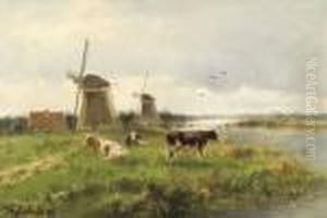 Sommerliche Flusslandschaft Mit Grasenden Kuhen. by Cornelis I Westerbeek