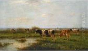 Cows In A Polder Landscape by Cornelis I Westerbeek