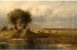 Cows In Summer Landscape by Cornelis I Westerbeek