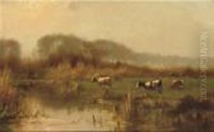Autumn: Cows By The Waterside by Cornelis I Westerbeek