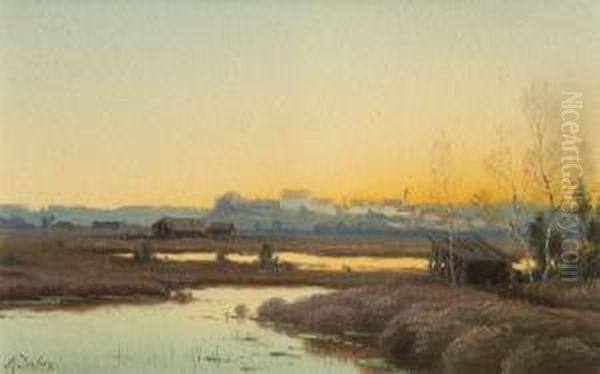 Abendgluhen Uber Weiter Landschaft - view 1