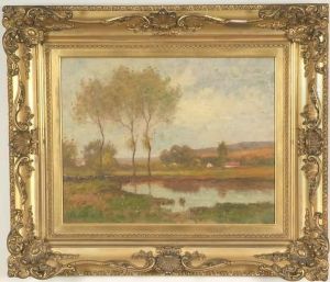 Pastoral Landscape, Stream And Farm by Max Weyl