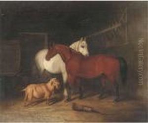 Two Horses And A Goat In A Stable by John Arnold Wheeler