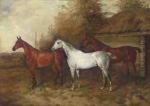 Three Hunters Outside A Stall by John Alfred Wheeler