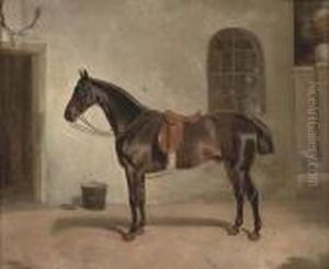 A Saddled Chestnut Hunter Outside The Stables by John Alfred Wheeler