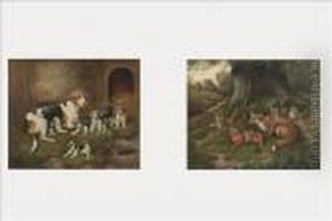 Hound And Pups & Fox And Cubs by John Alfred Wheeler