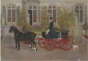A Groom Preparing A Carriage 
Outside Stables; And A Carriagewaiting At The Steps Of A House by William Henry Wheelwright