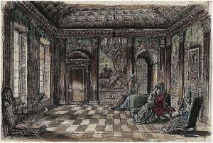 A Pair Of Stage Designs For 'love For Love': Valentine's Bedroom And Forsythe's House by Rex John Whistler