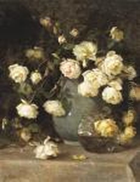 White Roses And Glass Vases - view 1