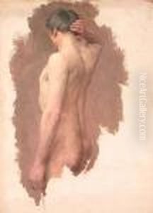 Half Length Study Of A Male Nude From Behind by John William Whiteley