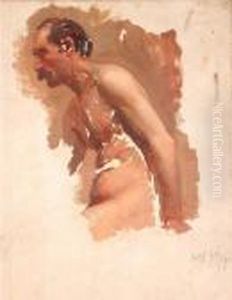 Half Length Study Of A Seated Male Nude by John William Whiteley