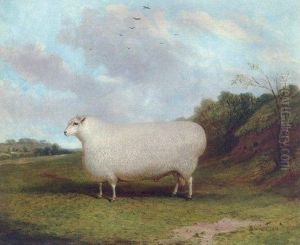 A Prize Cotswold Ram In A Landscape by Richard Whitford