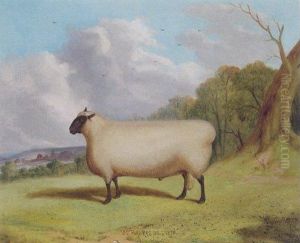 A Prize Shropshire Ram In A Landscape by Richard Whitford