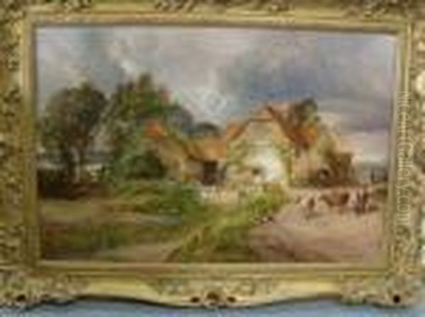 A Rustic Landscape With Cattle By A Cottage - view 1