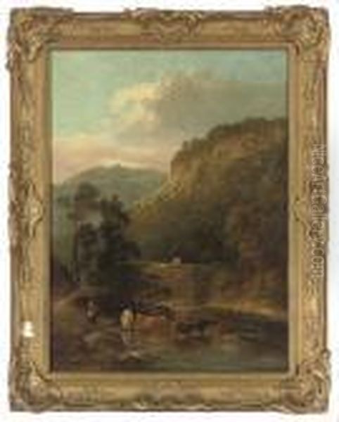 Cattle Watering By A Bridge - view 1