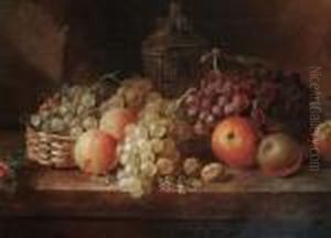 Still Life Of Grapes And Other Fruit On A Shelf