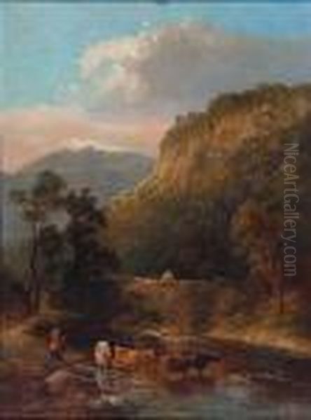 A Country Scene With Stone Bridge And Cattle - view 1
