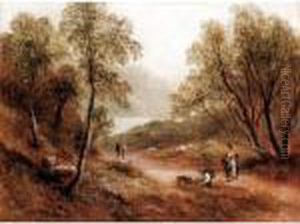 Figures And Sheep In A Wooded Landscape - view 1