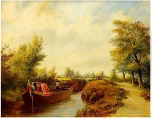 Barge On A Canal Entering Lock.
