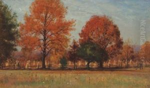 Hunter And His Dog In An Autumn Landscape by Thomas Worthington Whittredge