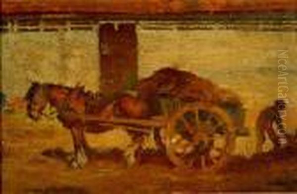 A Figure Loading A Horsedrawn Cart With Hay - view 1