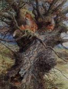Foxes In A Tree by Charles Whymper