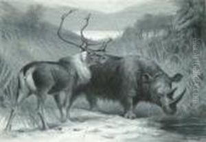 1944- Reindeer And Rhinoceros In A Winter Landscape