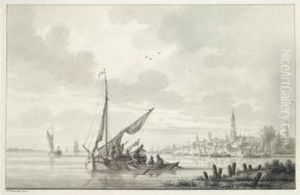View Of Antwerp, With Boats On The Scheldt In The Foreground by Nicolaes Wicart