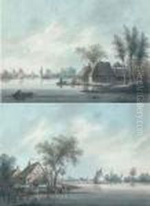 Scene De Peche Fluviale En Hollande by Nicolaes Wicart