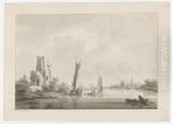 River Landscape With Boats And Ruin. - view 1