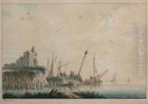 Vissers En Boten Aan De Waterkant by Nicolaes Wicart