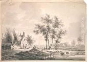 Paysage De Campagne A La Riviere A L'arriere D'une Ville Garnie De Moulins (utrecht ?). Paysage De Campagne A La Riviere A L'arriere D'une Ville Garnie De Moulins (utrecht ?).