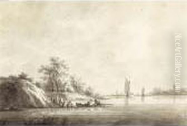A View Of Diest On The River 
Maas, With Figures In A Rowing Boat And A Church In The Distance - view 1