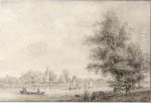 View Of Lekkerkerk On The River Lek, With Figures On A Path In The Foreground View Of Lekkerkerk On The River Lek, With Figures On A Path In The Foreground