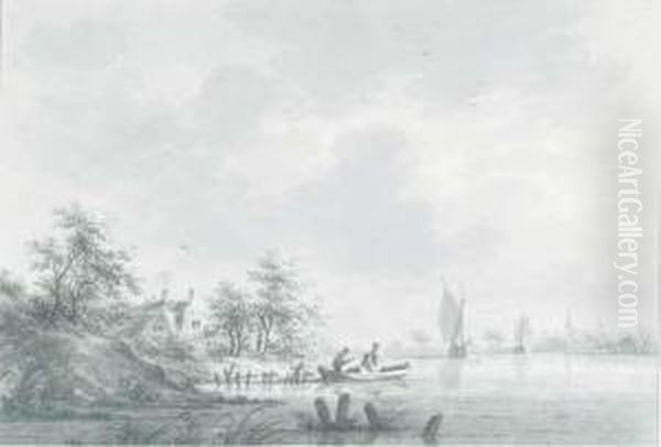 The Village Of Hael On The River Waal, With Boatmen At A Landingstation - view 1