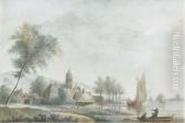 An Extensive Landscape With A Church On The Banks Of A Broadriver - view 1