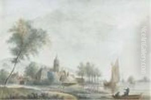 An Extensive Landscape With A Church On The Banks Of A Broadriver by Nicolaes Wicart