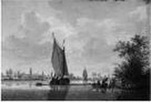 Barques De Pecheurs Aux Abords D'un Village by Nicolaes Wicart