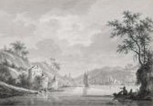 Fishermen On The River With A Village In The Background (a Pair)