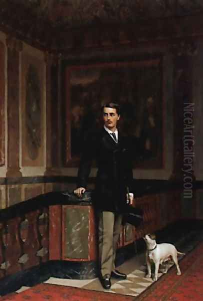 The Duc De La Rochefoucauld Doudeauville With His Terrier - view 1
