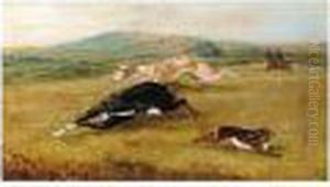 Greyhounds Turning The Hare by Richard Dodd Widdas