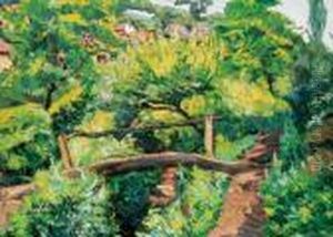 Landscape With A Smalll Brook And A Bridge by Felix Widder