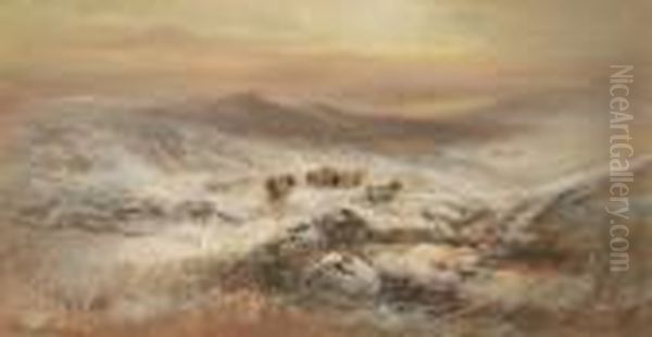 Snowy Moorland Landscape Withcattle - view 1