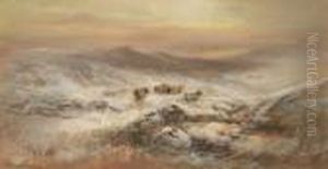 Snowy Moorland Landscape Withcattle by William Widgery